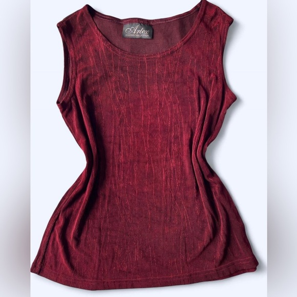 90s Artex Womens Burgundy Sleeveless Swirl Spiral Texture Top Grunge Medium - Picture 1 of 8